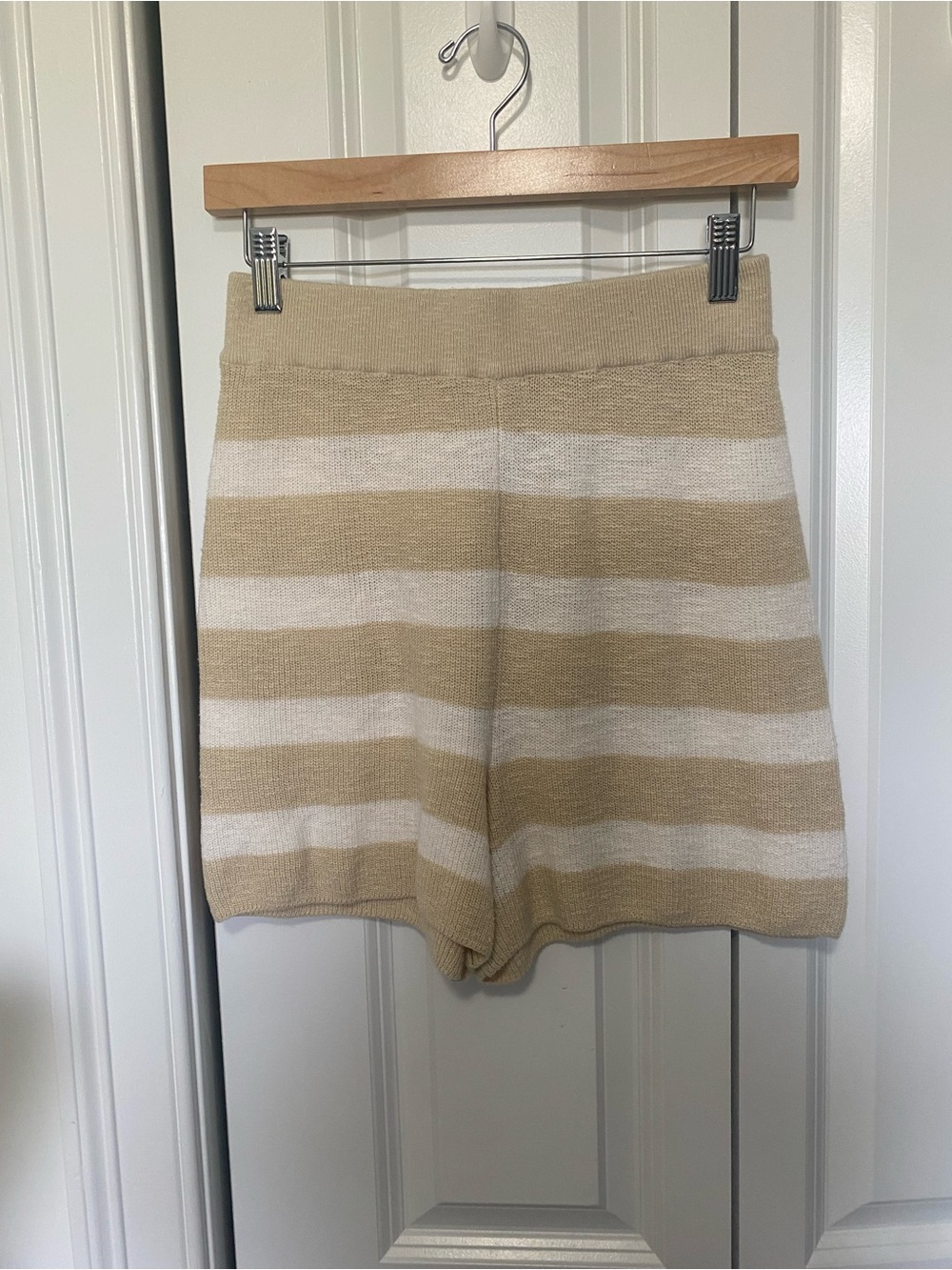 Free People Beach Striped Knit Shorts in Beige and White